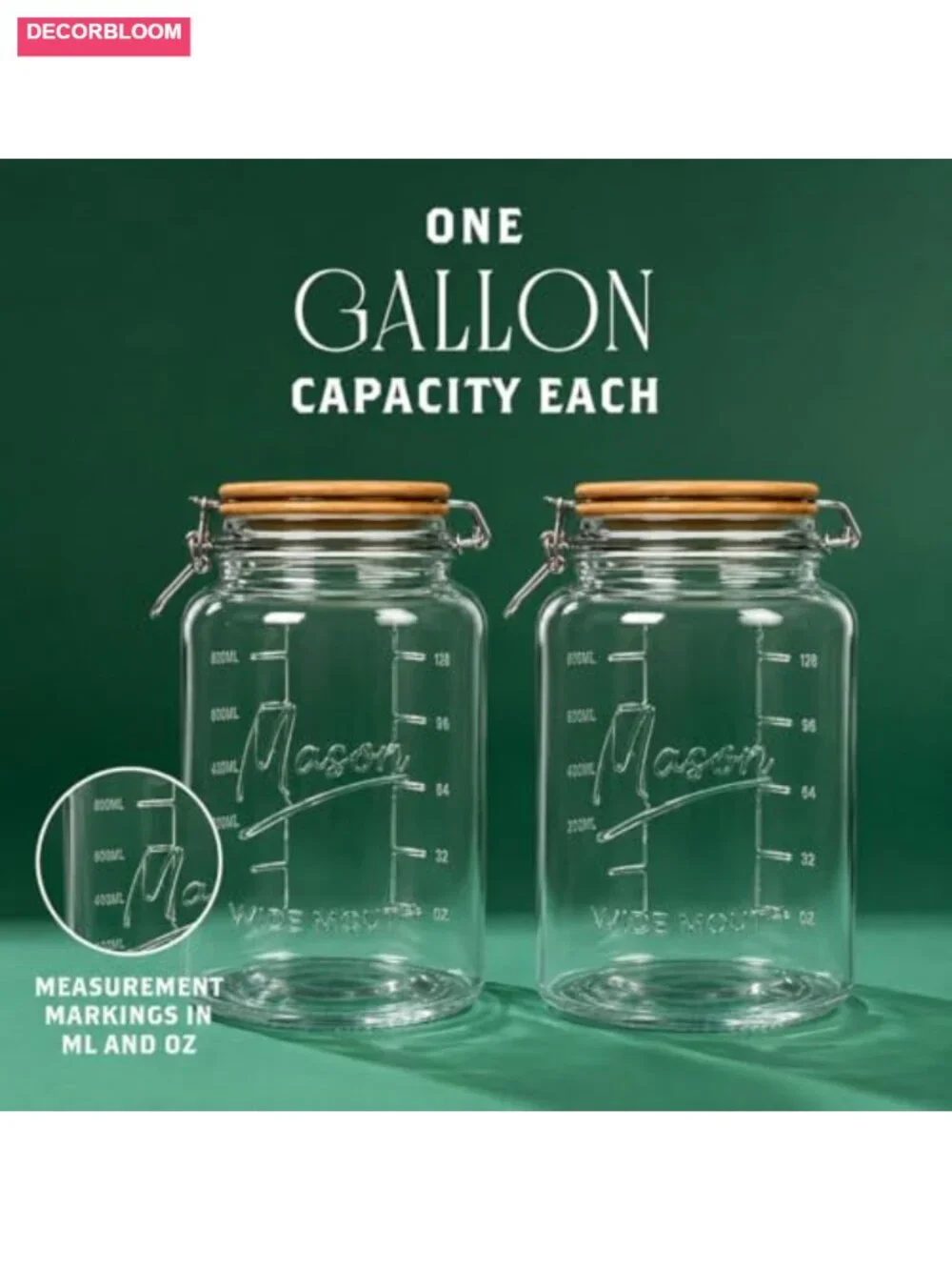 1 Gallon Mason Jars Wide Mouth with Airtight Bamboo Lids – Set of 2